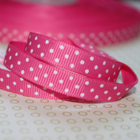 Репсова стрічка в горошок рожево-біла, ширина 10 мм, довжина 90 см.