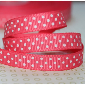Репсова стрічка в горошок коралово-біла, ширина 10 мм, довжина 90 см.