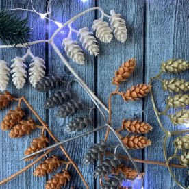 Набор шишек пластиковых декоративных, белый, 3 см, 8 шт.