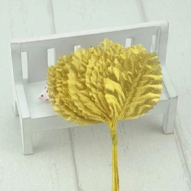 Листя декоративні тканинні золоті, 12 шт, 3х4,5 см