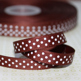 Репсовая лента в горошек шоколадная, ширина 10 мм, длина 90 см.