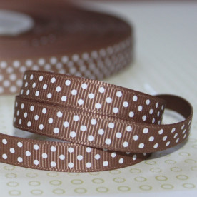 Репсова стрічка в горошок світло-коричнева, ширина 10 мм, довжина 90 см.