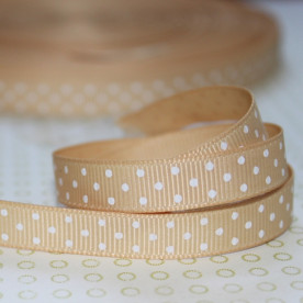 Репсова стрічка в горошок бежево-біла, ширина 10 мм, довжина 90 см.