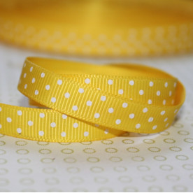 Репсова стрічка в горошок жовто-біла, ширина 10 мм, довжина 90 см.