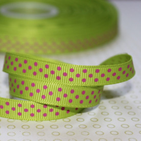 Репсовая лента в горошек зелено-красная, ширина 10 мм, длина 90 см.