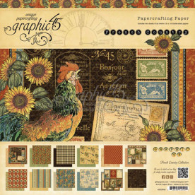 Набір Скрап паперу French Country 30х30, 12 двосторонніх аркушів, Graphic 45
