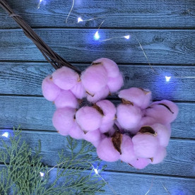 Ветка хлопка (5 головок) на гибкой основе,  сиреневый