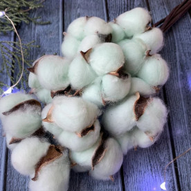 Ветка хлопка (5 головок) на гибкой основе, мятный