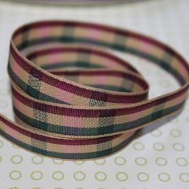 Лента с узором в клеточку зелено-бежевая, ширина 10 мм, длина 90 см.