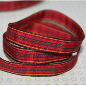 Стрічка з візерунком у клітинку червоно-коричнева, ширина 10 мм, довжина 90 см.