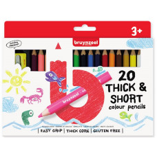 Набор детских цветных карандашей 20цв толстые, короткие + точилка для карандашей Bruynzeel