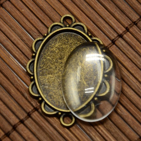 Заготовка для украшения, основа 36х25 мм и кабошон 25х18 мм, цвет античная бронза