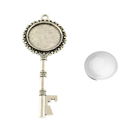 Заготовка для украшения, основа ключик 71х27 мм и кабошон 20 мм, цвет античное серебро