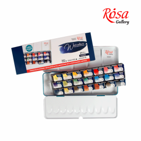 Набор акварельных красок "Классика", в металлическом пенале, Бирюза, 21 цв., кювета, ROSA Gallery