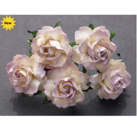 Набір 5 відкритих кремово-бузкових троянд, 25 мм. 