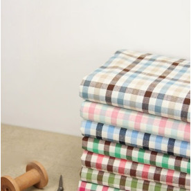 Ткань для рукоделия хлопок "Сине-коричневая клетка" 50х75 см