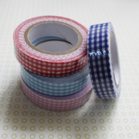 Стрічка декоративна на клейовий основі, в клітинку, темно-синя, 5 м, 15 мм.