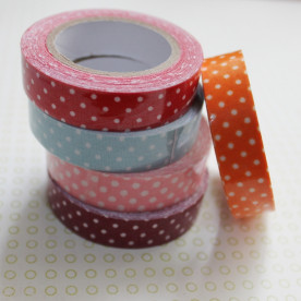 Стрічка декоративна на клейовий основі, в горошок, помаранчева, 5 м, 15 мм.