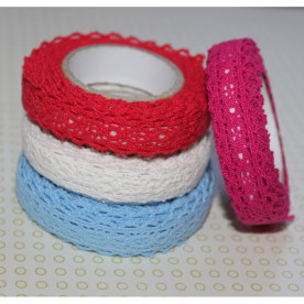 Стрічка декоративна на клейовий основі, мереживо, яскраво-рожева, 2,5 м, 20 мм.