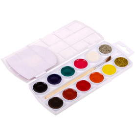 Набір медової акварелі Творчість, 12 кол., (золото і срібло), з/пензликом, Гамма