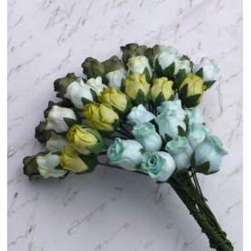 Набір з 5 декоративних бутонів троянд в зелених тонах, 10 мм