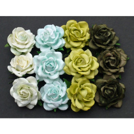 Набор 5 диких розочек в зеленых тонах, 35 мм