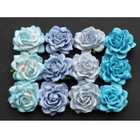 Набор 5 диких розочек в голубых тонах, 35 мм
