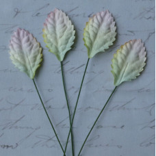 Набор 10 декоративных листиков бело-зеленого цвета размером 30 мм