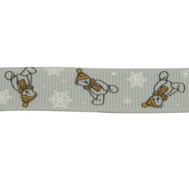 Репсовая серая лента с принтом "Медвежонок", 90 см, 10 мм