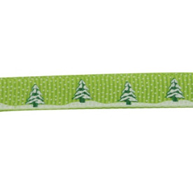 Репсовая зеленая лента с принтом "Елочка", 90 см, 10 мм
