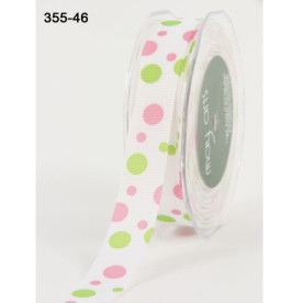 Репсовая лента Grosgrain Bubble dot розово-зеленая May Arts, 22 мм, 90 см
