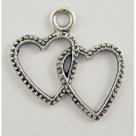 Металлическая подвеска цвета античного серебра "Сердечки", 23х24 мм, 5 шт