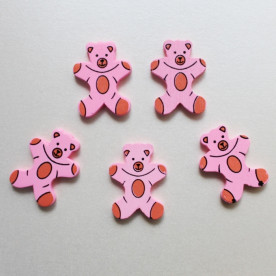 Деревянный медвежонок розового цвета, высота 34 мм, ширина 28 мм, 1 шт
