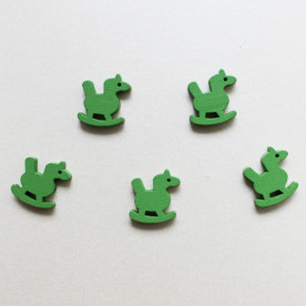 Дерев'яна конячка зеленого кольору, довжина 17 мм, висота 17 мм, 1 шт