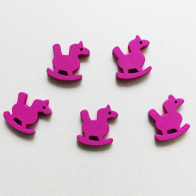 Дерев'яна конячка яскраво-рожевого кольору, довжина 17 мм, висота 17 мм, 1 шт