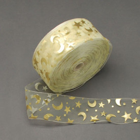 Лента из органзы бежевого цвета с изображением луны и звезд, длина 90 см, ширина 38 мм