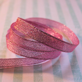 Блискуча рожева стрічка з поліестеру, довжина 90 см, ширина 10 мм