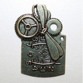Металева підвіска кольору античної бронзи "Годинники і бабка" 47х33 мм, 1 шт