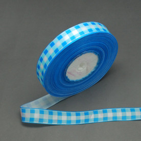 Атласна стрічка з принтом в блакитну клітку, ширина 25 мм, довжина 90 см