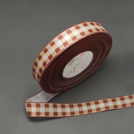 Атласная лента с принтом в коричневую клетку, ширина 25 мм, длина 90 см