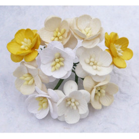 Набор 5 декоративных цветков вишни в желтых и бежевых тонах