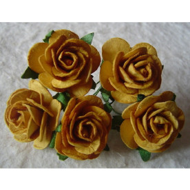 Набір 5 відкритих троянд 25 мм кольору темного золота