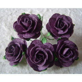 Набір 5 відкритих троянд 25 мм темно-фіолетового кольору