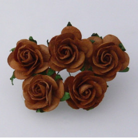 Набор 5 открытых роз 25 мм коричневого цвета