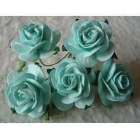 Набор 5 открытых роз 25 мм светло-бирюзового цвета