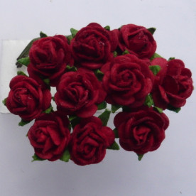 Набор 10 открытых роз 10 мм бордового цвета
