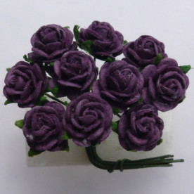 Набор 10 открытых роз 10 мм темно-фиолетового цвета