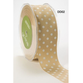 Стрічка GROSGRAIN / DOTS CHAMPAGNE / WHITE від May Arts, 4 см, 90 см