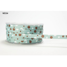 Репсова стрічка Grosgrain Bubble dot синьо-коричнева May Arts, 10 мм, 90 см