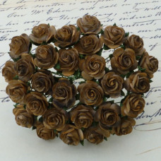 Набір 10 декоративних трояндочок шоколадного кольору, відкритий бутон, 15 мм